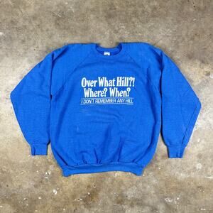 Vintage Fruit of the Loom Sweatshirt Men’s XL Blue Over What Hill Funny Graphic